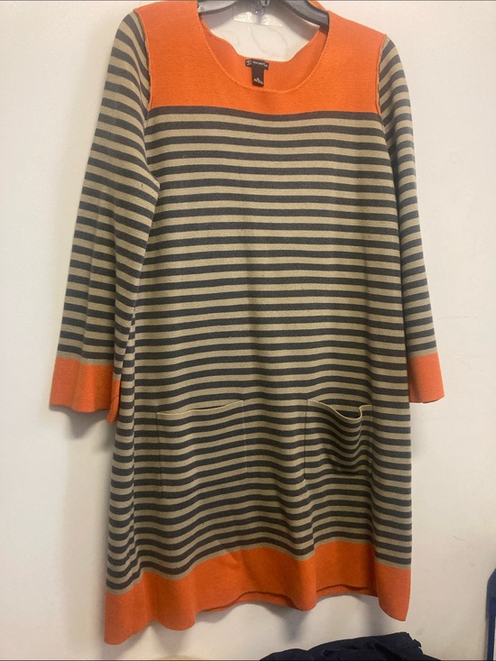 new directions Sweaters - NEW DIRECTIONS/Orange and Tan Striped Sweater Dress